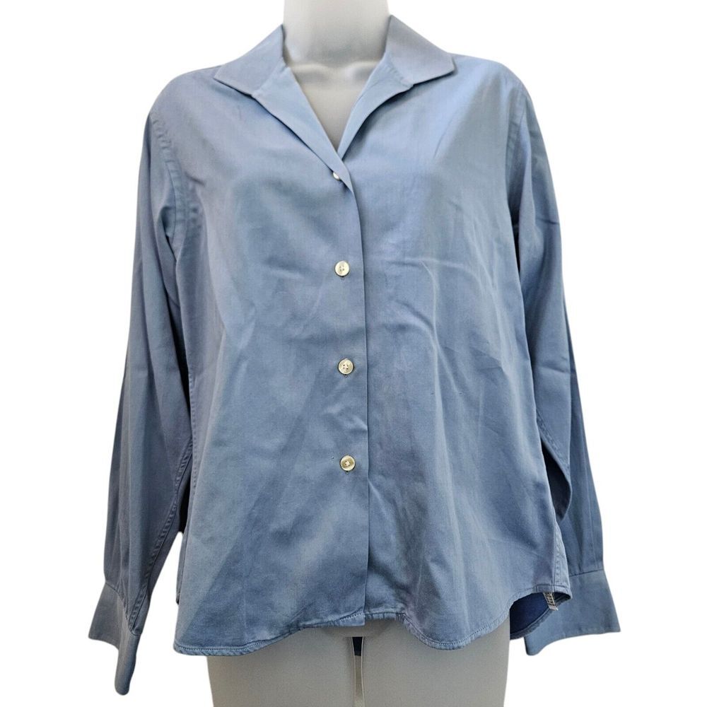Burberrys London Top Women 8 Blue Button Up Long Sleeve Cotton Preppy Minimalist